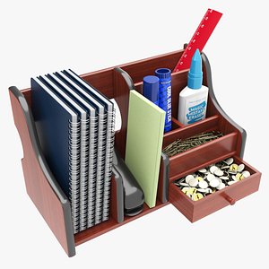 Office Wood Organizer with Supplies 01