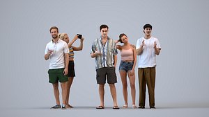 Basics0490 - A set containing 5 models of male and female adults standing in casual attire in public 3D model