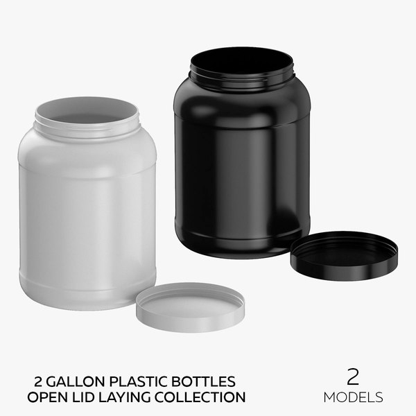 2 Gallon Plastic Bottles Open Lid Laying Collection - 2 models 3D model