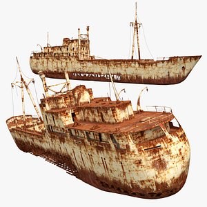 3D Rusty Cargo Ship Wreck Vessel Old Rust Brown