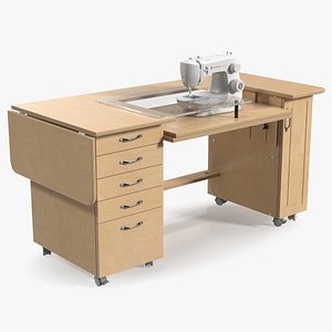 Singer Sew Machine on Horn Sewing Table Cabinet
