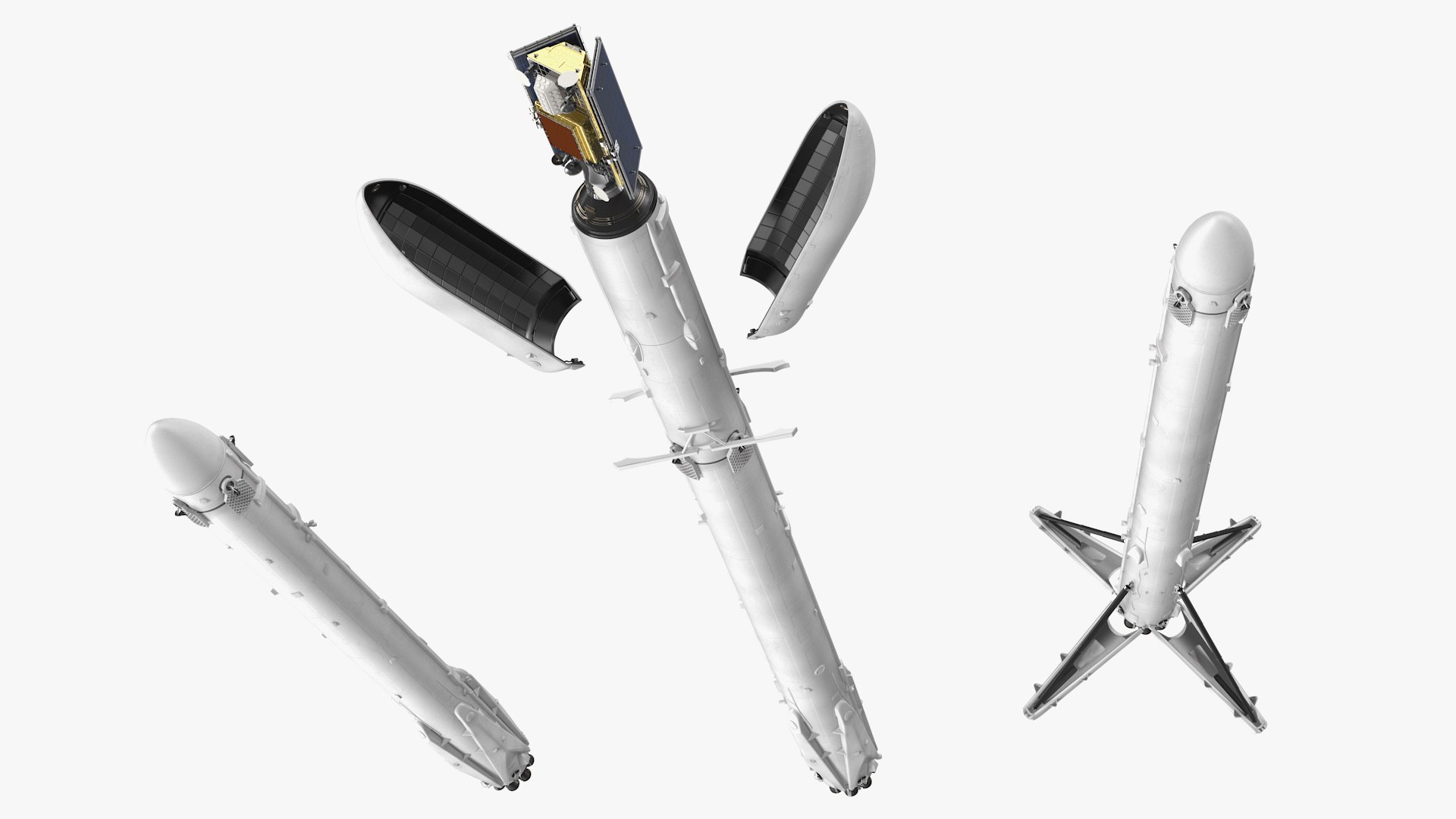 Space Rocket with Satellite Rigged 3D model preview