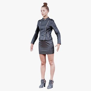 3D Standard Pose Woman in Leather Remastered model