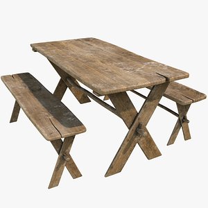 Medieval Table and Bench 8K PBR Textures