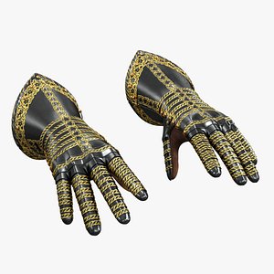 3D Medieval Knight Black Gold Armored Gauntlets model