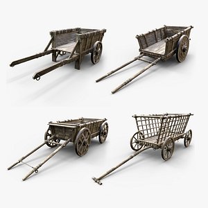 CART WAGON HORSE CAR CARGO WOODEN MEDIEVAL PACK COLLECTION 3D