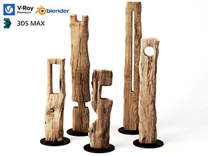 Abstract Wooden Log Sculptures Collection 3D