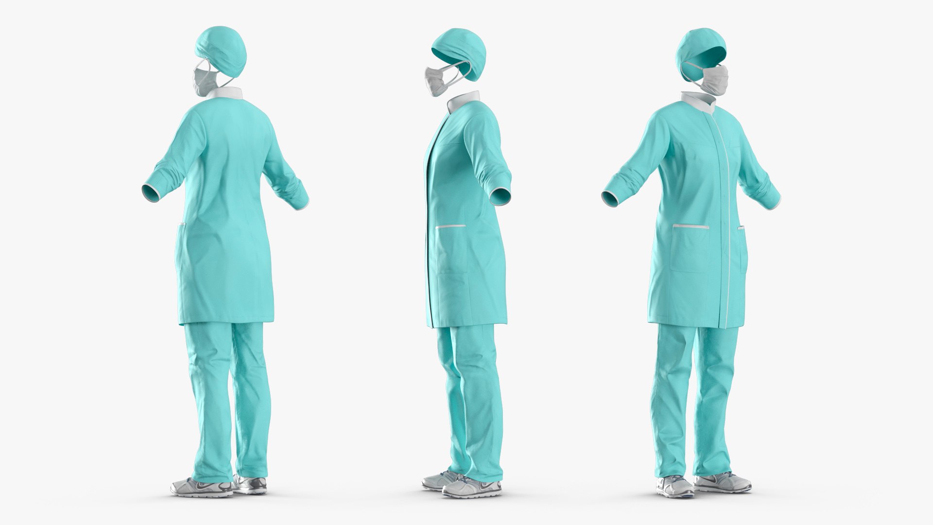 Invisible Medical Coat Outfit with Mask Cap Mint 3D model preview
