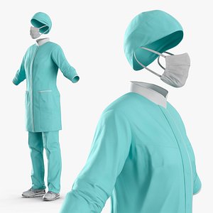 Invisible Medical Coat Outfit with Mask Cap Mint 3D model