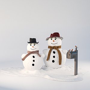 Snowmen with bullfinches 3D