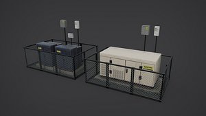 3D Fenced Electrical Substation and Power Units model