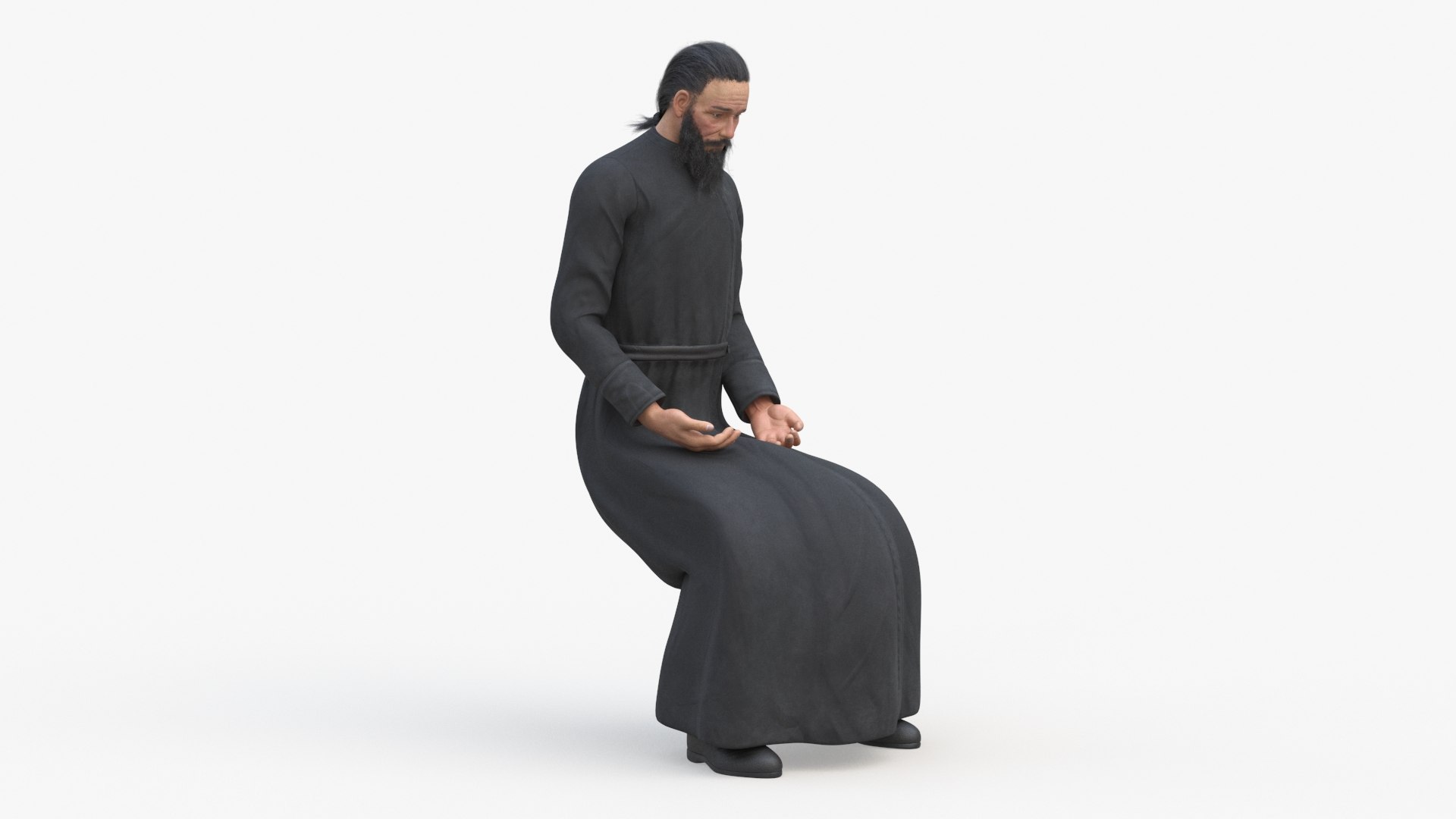 Sitting Orthodox Monk Wearing Cassock 3D model preview