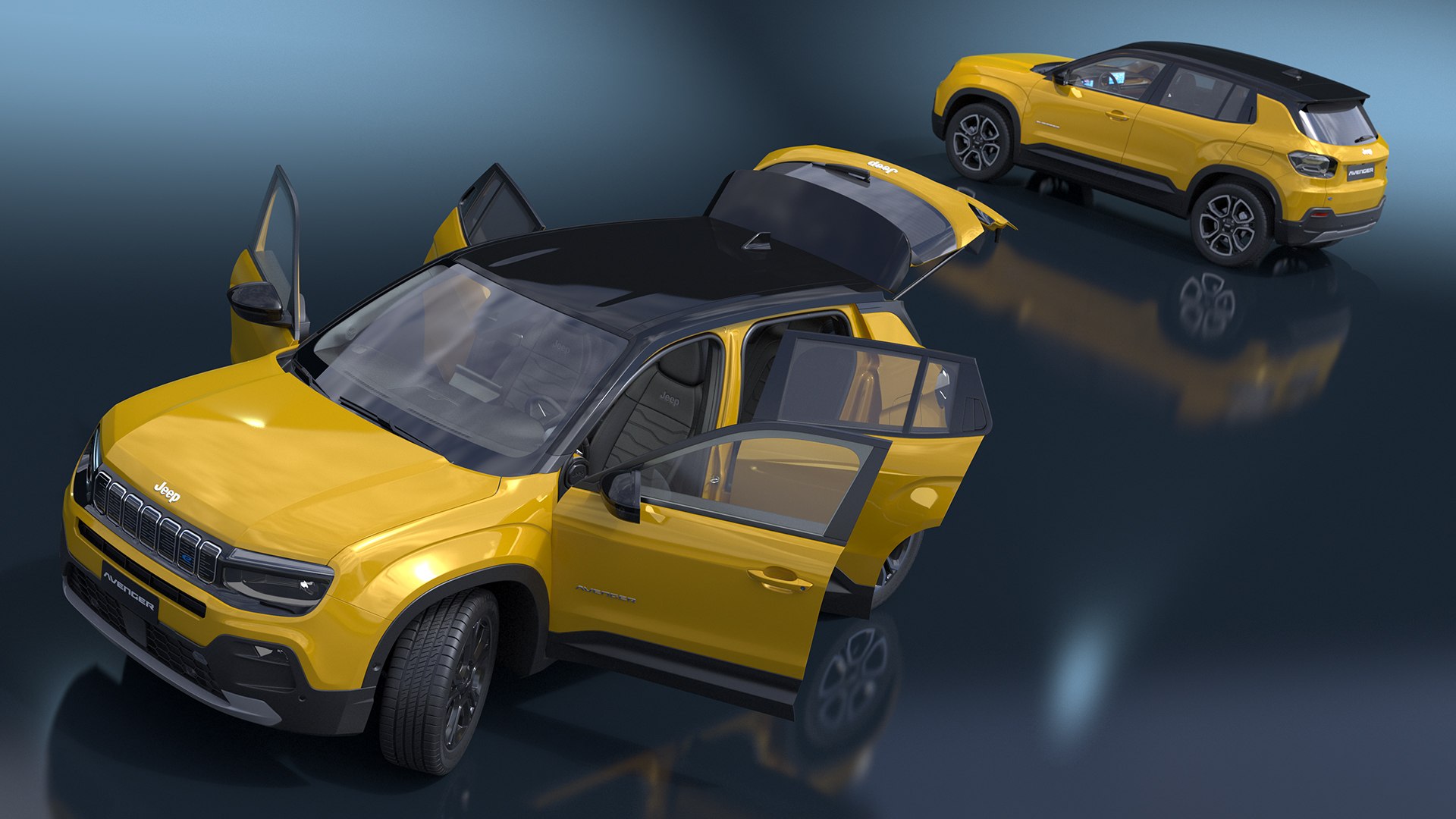 Jeep Avenger Crossover Yellow Rigged for Cinema 4D 3D model preview
