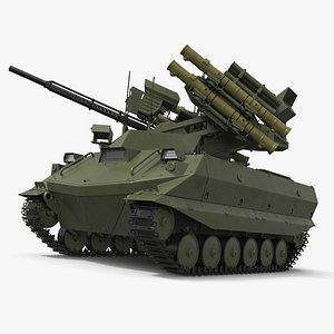 Uran-9 Robotic Combat Tank with Surveillance Sensors Green Rigged