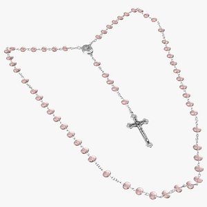 Catholic Rosary Beads with Cross Pendant Pink 3D model
