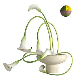 3D Modern Ikebana Calla Lily Arrangement Bouquet