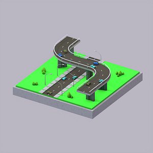 Highway Road and Bridge with Cars