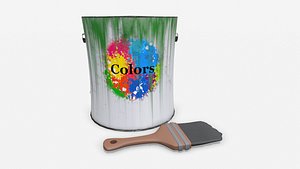 Cartoon Paint Can and Brush 3D