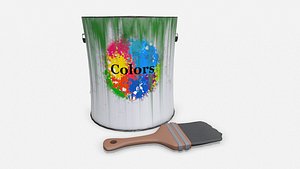 Cartoon Paint Can and Brush
