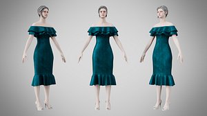 Dress 17 Teal Velvet 3D model