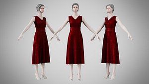 3D Dress 02 Burgundy Velvet With Design model