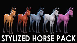 3D Stylized Cute Horse Cartoon for Games and Animation Low-poly 3D model