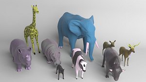 Pack of 9 low poly animals