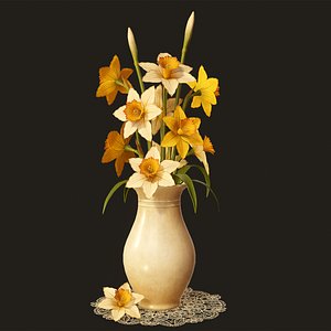 Bouquet With Daffodils Narcissus Flowers - PBR Game Ready 3D model