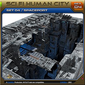 3d scifi human city set04