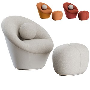 3D Myrtea Fauteui Armchair and Pouf by Roche Bobois
