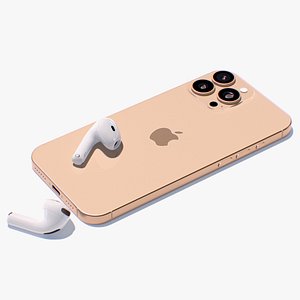 3D model Apple iPhone 16 Pro Max with AirPods 4 Headphones