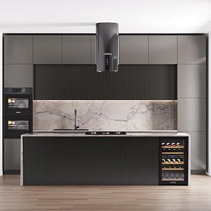 3D modern kitchen with island 009