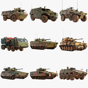 3D model Tracked And Wheeled Military 9 in 1