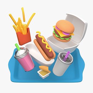 Stylized Cartoon Fast Food Collection 3D model