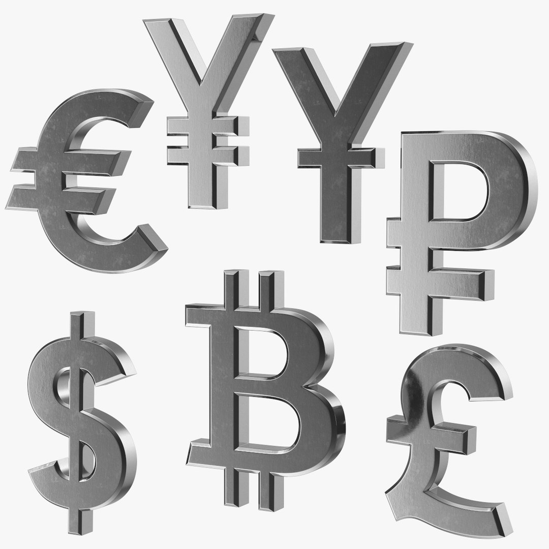 Currency Symbols Silver Set 3D model preview