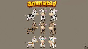 3D Animated Cow Cute Farm Low-poly 3D model