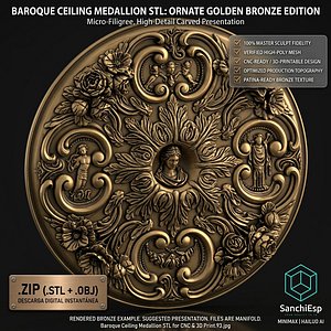 Baroque Ceiling Medallion STL for CNC and 3D Print 3D model