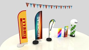 beach flag banner 3D model