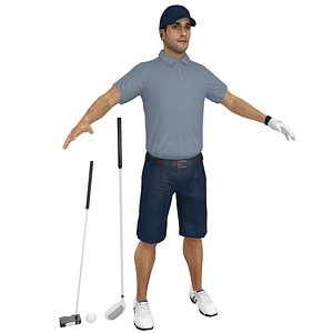 golfer clubs man 3D