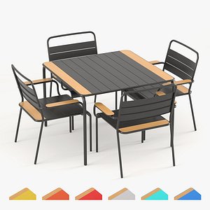 Outdoor Furniture Set - Steel Square Table 4Seater in 7 Colors 3D