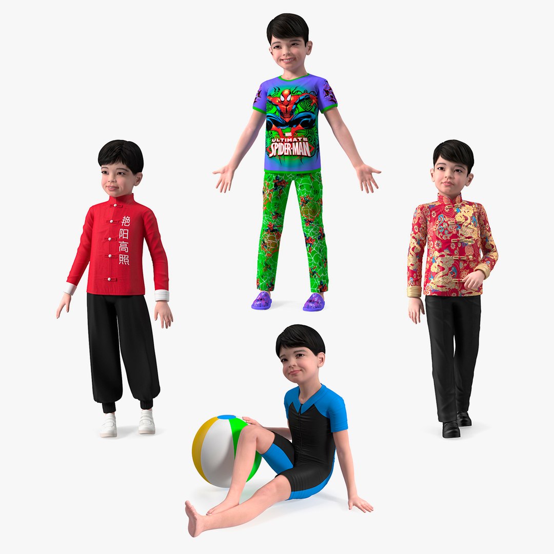 Asian Child Boys Collection 2 3D model preview