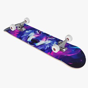 3D Complete Skateboard with Modern Geometric Wolf Art model