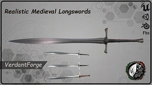 Realistic Medieval Longswords  Game Ready PBR Weapons for UE5 and Unity model