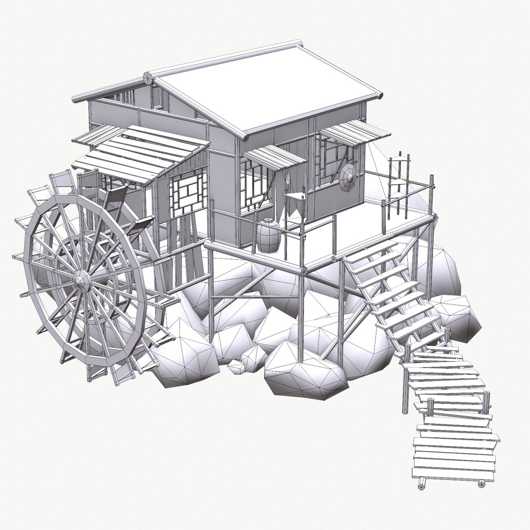 stylized watermill 3d model