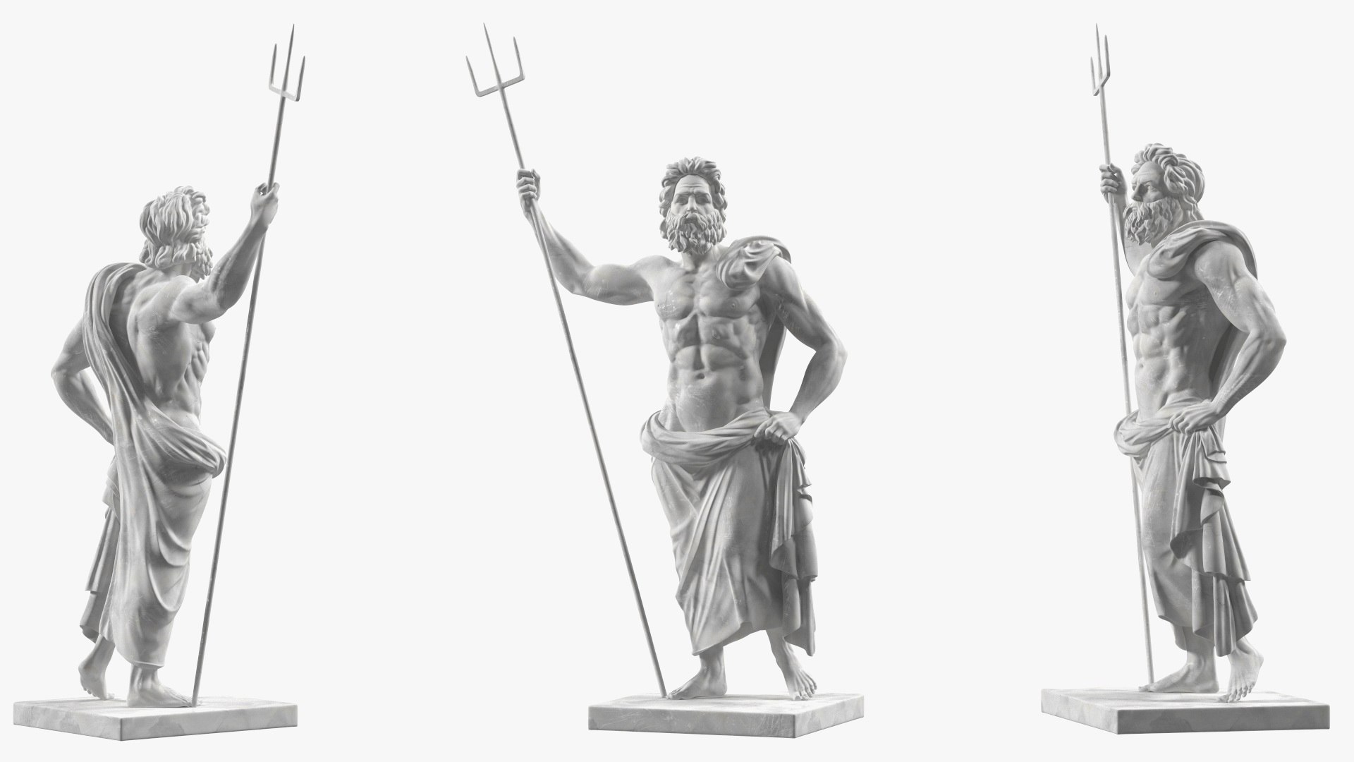 Poseidon Greek God Statue Marble 3D model preview