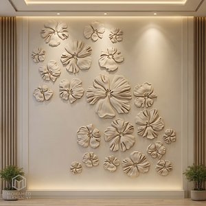 3D Modern Floral 3D Wall Decor Panel Relief Mural STL CNC