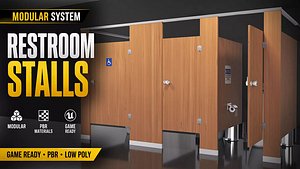 Low-poly Modular Public Restroom Stall System Accessible ADA Kit 3D