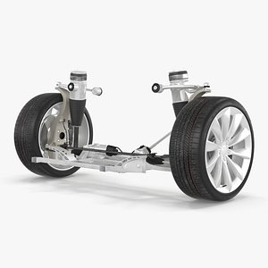 3D Car Suspension Assembly with Wheels