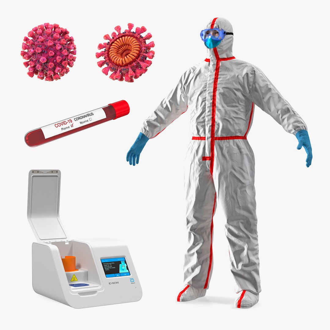 Chemical Protective Coverall with Coronavirus Laboratory Analysis Collection 3D model preview