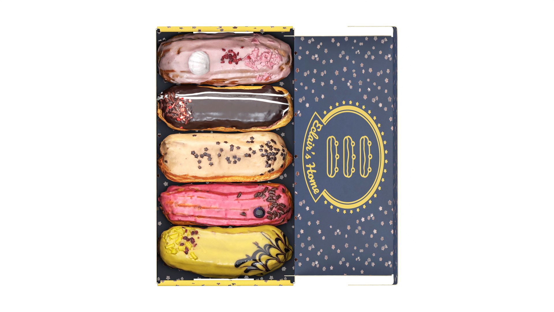 3D Eclairs in a box https://p.turbosquid.com/ts-thumb/Ig/STUGdq/Yk/007/jpg/1765196703/1920x1080/fit_q87/a0036c868782fe483b5c97f1bb433c0f000617df/007.jpg